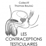 les contraceptions testiculaires couverture du livre collectif thomas boulou représentant un shéma de l'appareil reproductif masculin en coupe